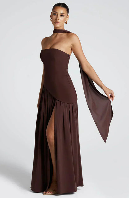 Gianna | Strapless Asymmetric Maxi Dress for Wedding Guest