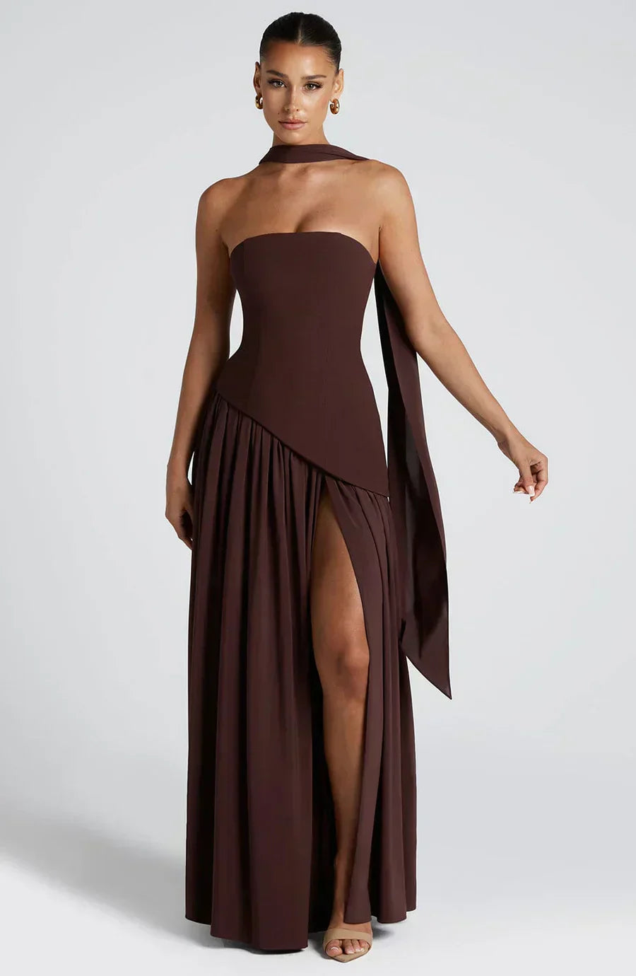 Gianna | Strapless Asymmetric Maxi Dress for Wedding Guest