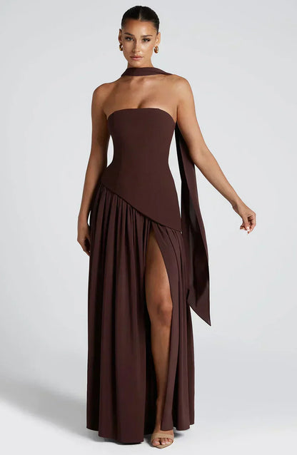 Gianna | Strapless Asymmetric Maxi Dress for Wedding Guest