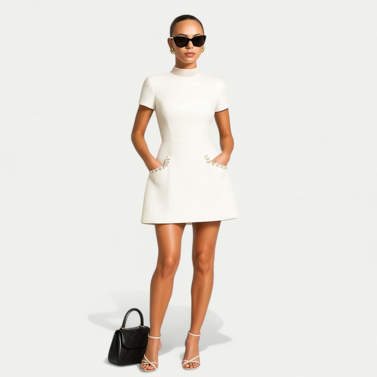 Monroe | Elegant and Chic Pearl-Trim Mini Dress
