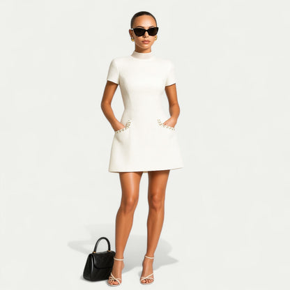 Monroe | Elegant and Chic Pearl-Trim Mini Dress