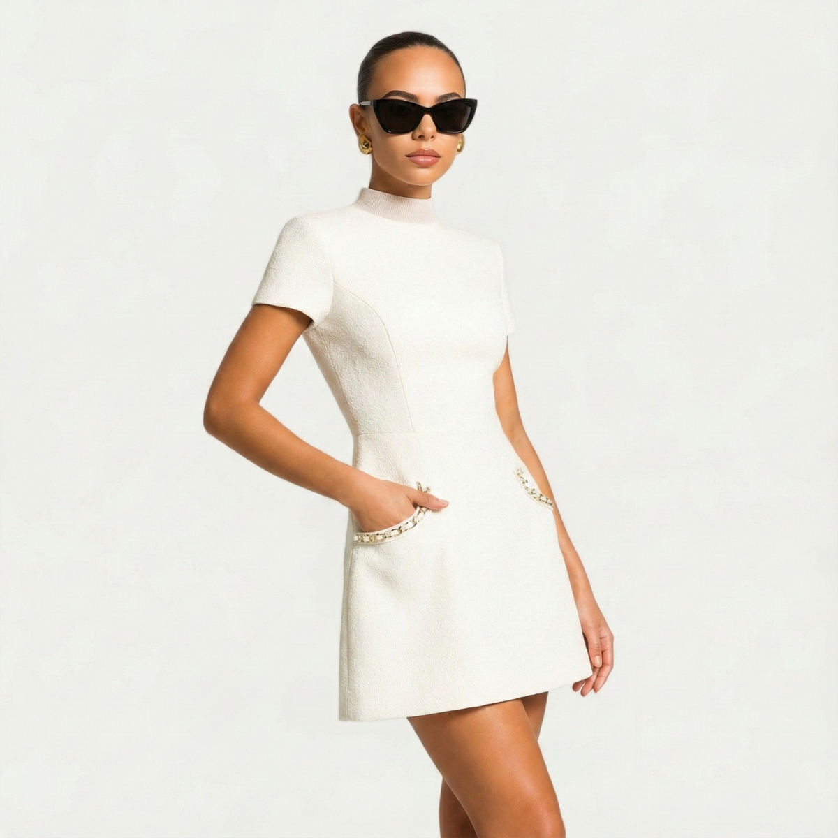 Monroe | Elegant and Chic Pearl-Trim Mini Dress