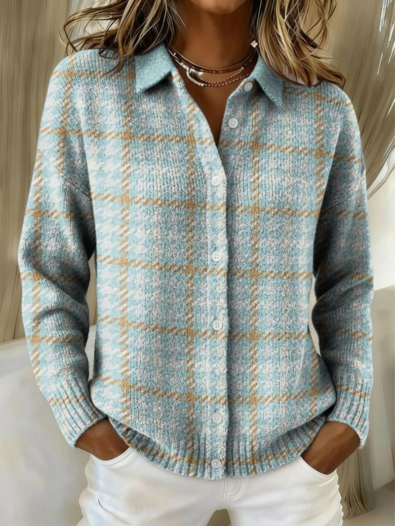 Evelyn | Plaid Collared Button Up Cardigan