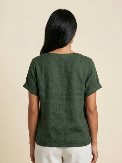 Maren | Comfortable Button Blouse Top With Crew Neck