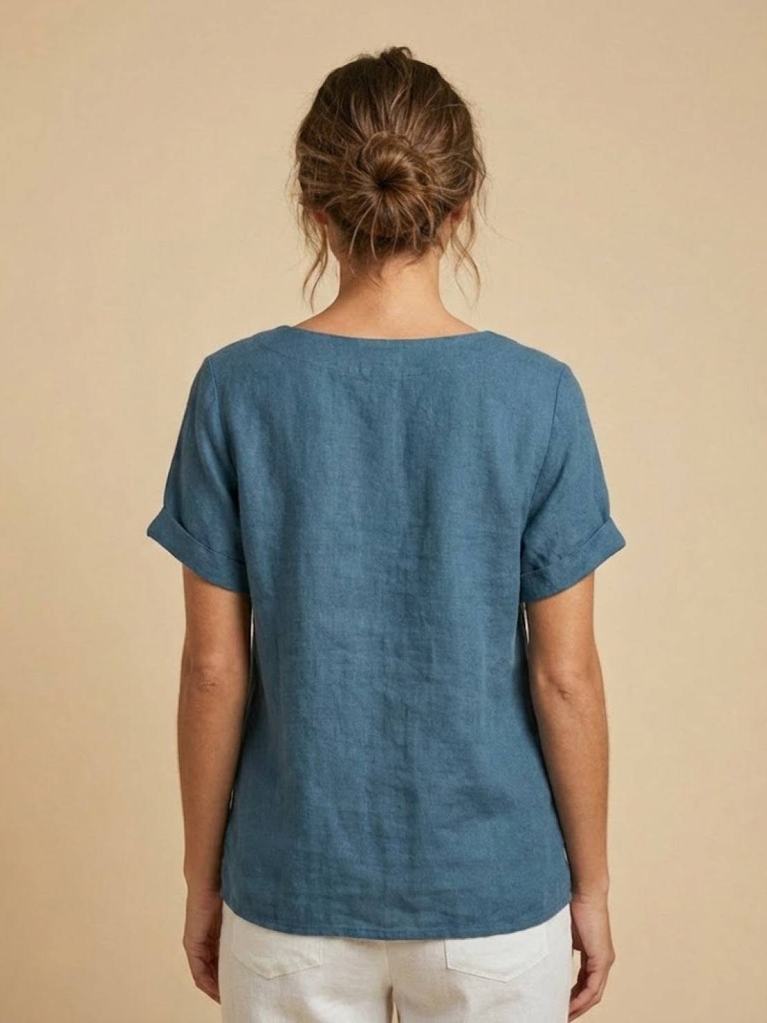 Maren | Comfortable Button Blouse Top With Crew Neck