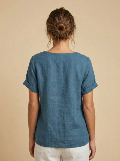 Maren | Comfortable Button Blouse Top With Crew Neck
