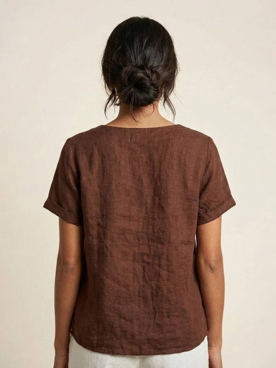 Maren | Comfortable Button Blouse Top With Crew Neck