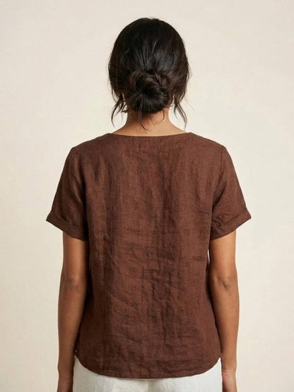 Maren | Comfortable Button Blouse Top With Crew Neck