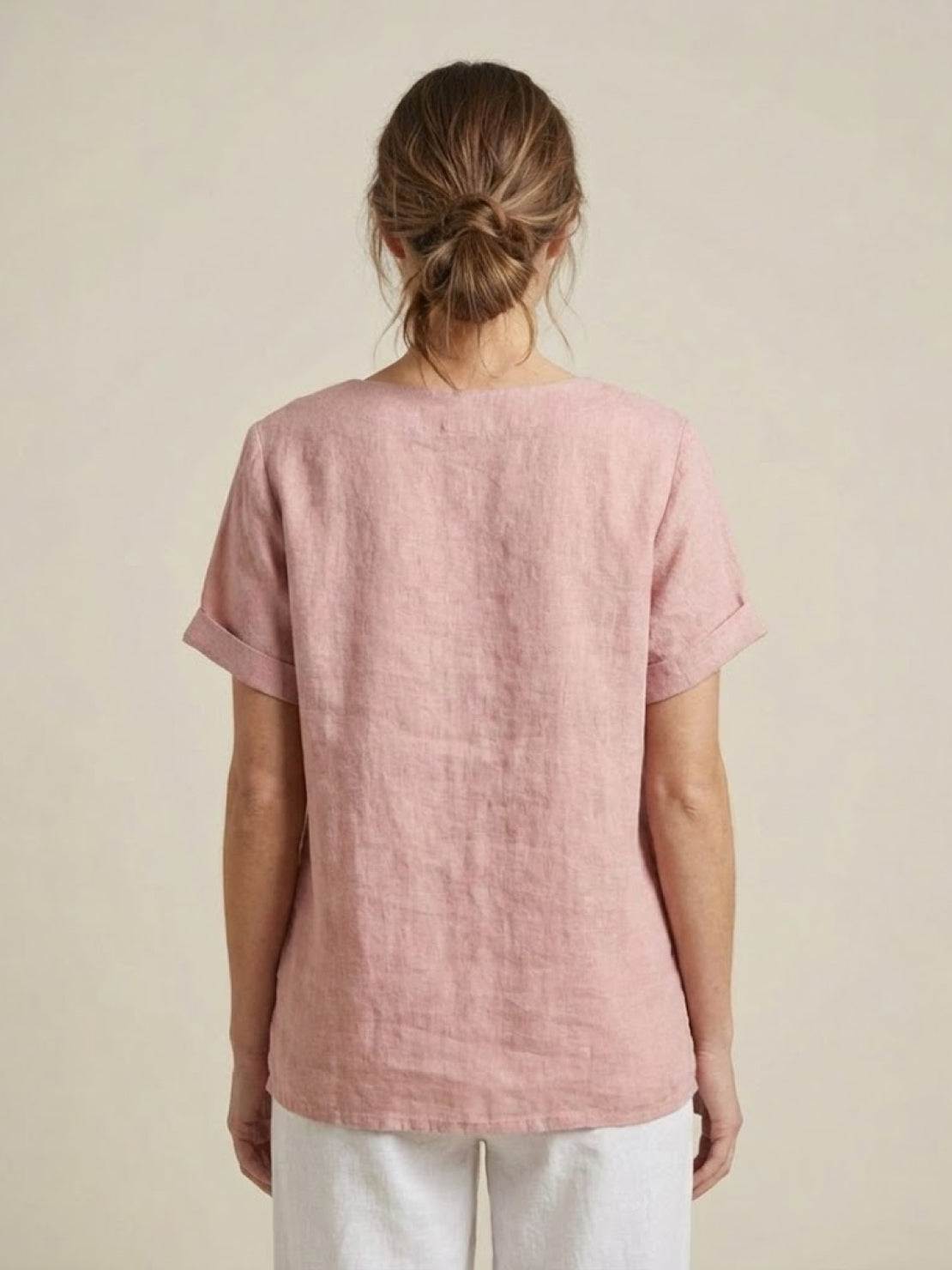 Maren | Comfortable Button Blouse Top With Crew Neck