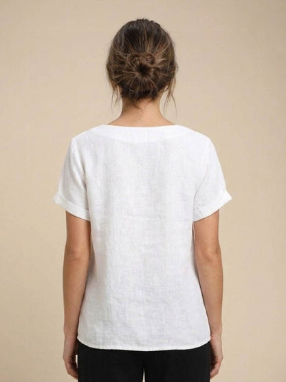 Maren | Comfortable Button Blouse Top With Crew Neck