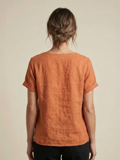 Maren | Comfortable Button Blouse Top With Crew Neck