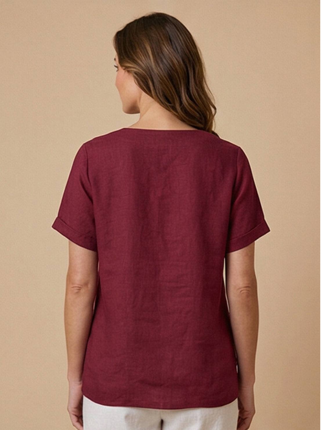 Maren | Comfortable Button Blouse Top With Crew Neck