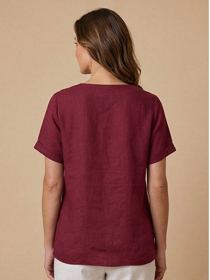 Maren | Comfortable Button Blouse Top With Crew Neck