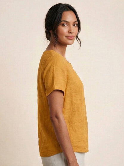 Maren | Comfortable Button Blouse Top With Crew Neck