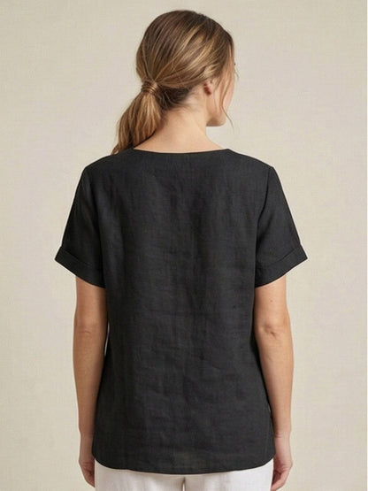 Maren | Comfortable Button Blouse Top With Crew Neck