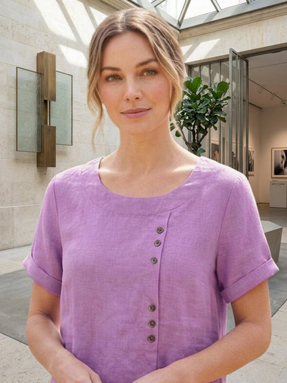 Maren | Comfortable Button Blouse Top With Crew Neck