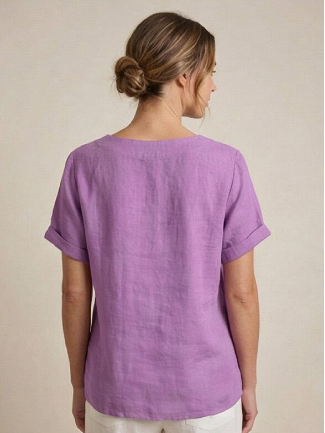 Maren | Comfortable Button Blouse Top With Crew Neck