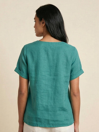 Maren | Comfortable Button Blouse Top With Crew Neck