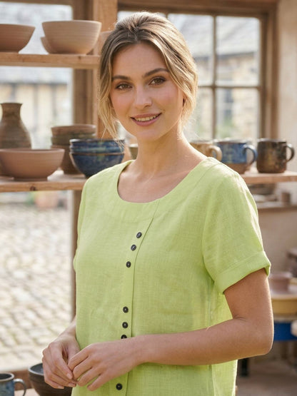 Maren | Comfortable Button Blouse Top With Crew Neck