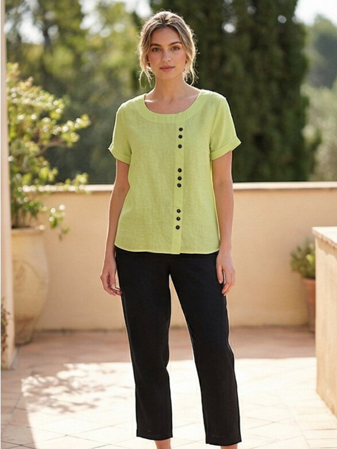 Maren | Comfortable Button Blouse Top With Crew Neck