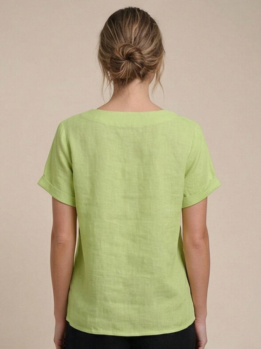 Maren | Comfortable Button Blouse Top With Crew Neck