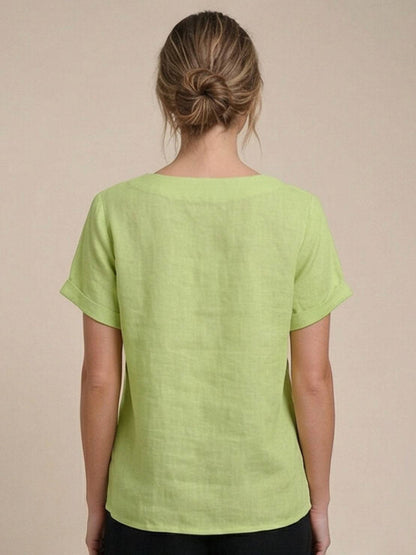 Maren | Comfortable Button Blouse Top With Crew Neck