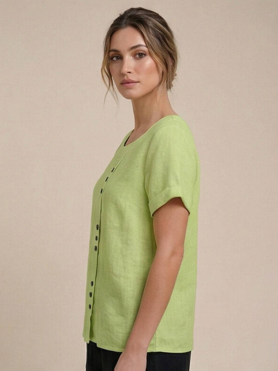 Maren | Comfortable Button Blouse Top With Crew Neck