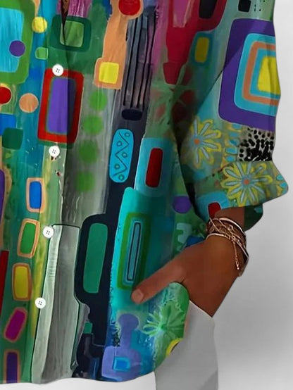 Zoey | Geometric Print Stand Collar Blouse
