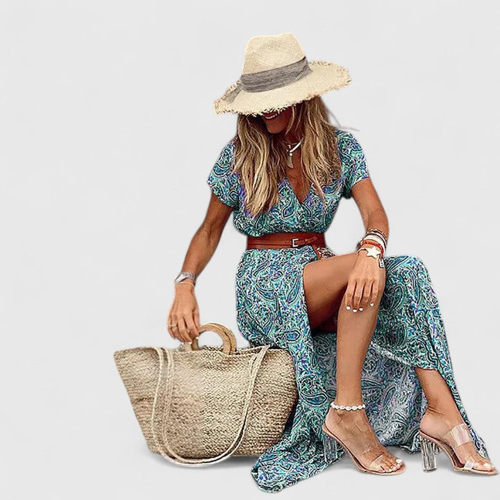 Violet | Elegant Printed Boho Maxi Dress