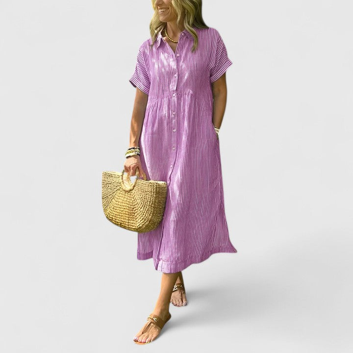 Stella | Striped Maxi Shirt Dress