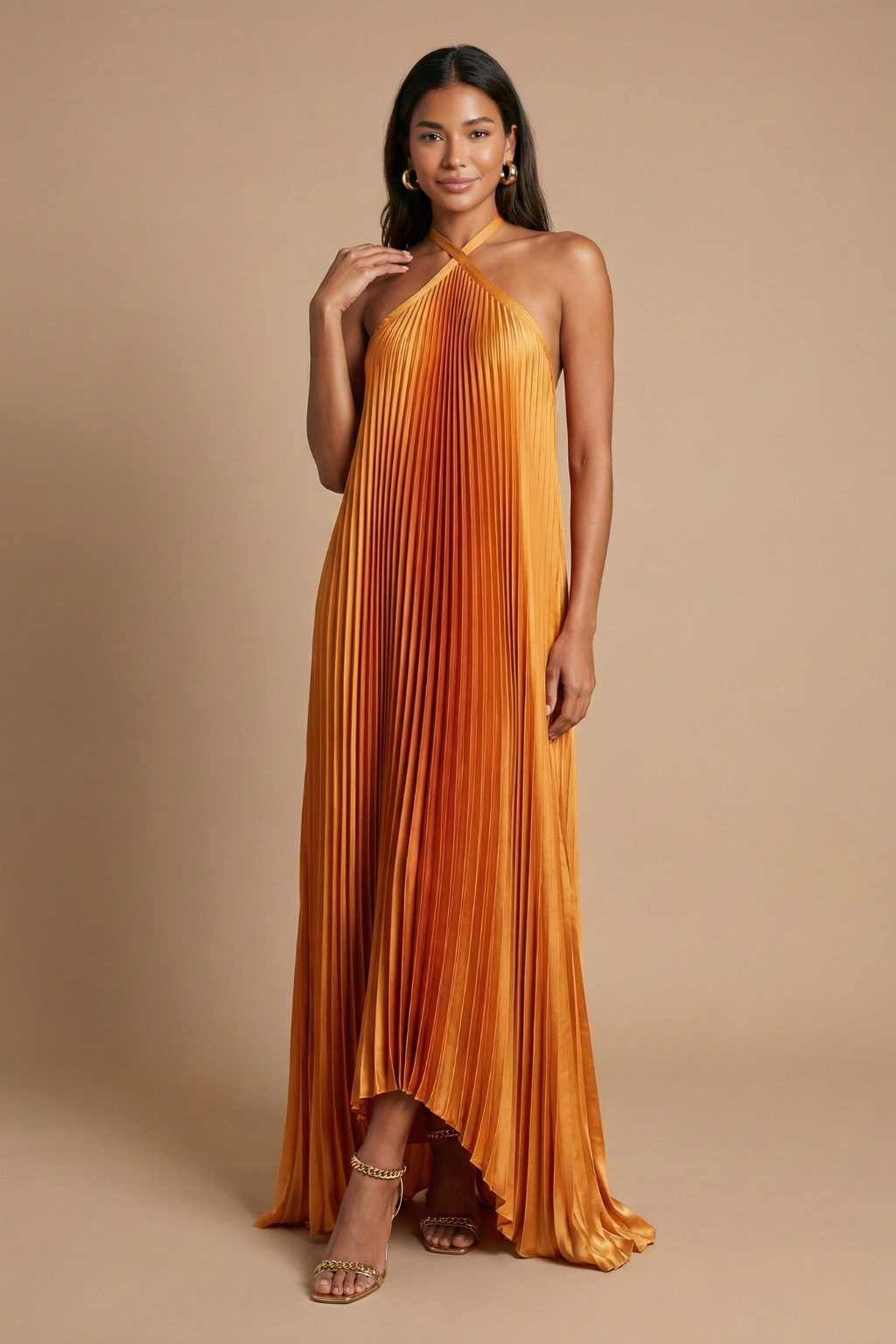 Sienna | Elegant Pleated Halter Maxi Gown