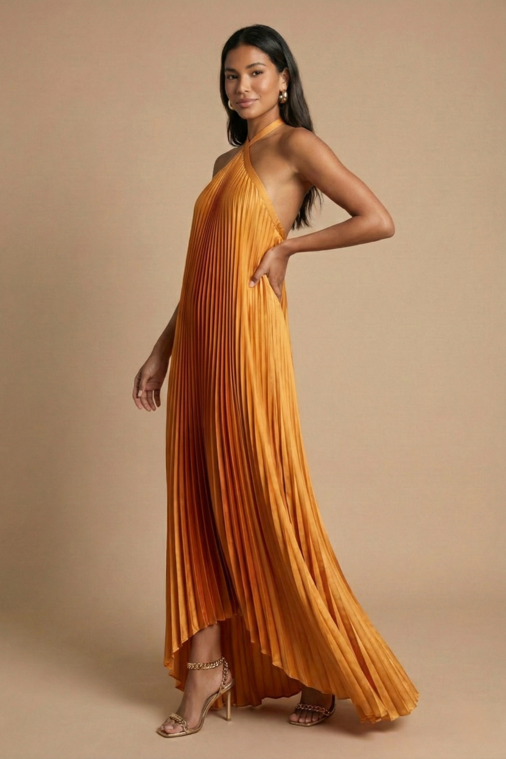 Sienna | Elegant Pleated Halter Maxi Gown