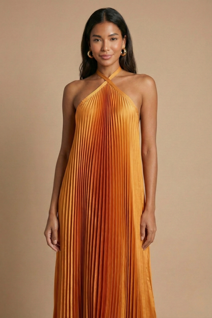 Sienna | Elegant Pleated Halter Maxi Gown