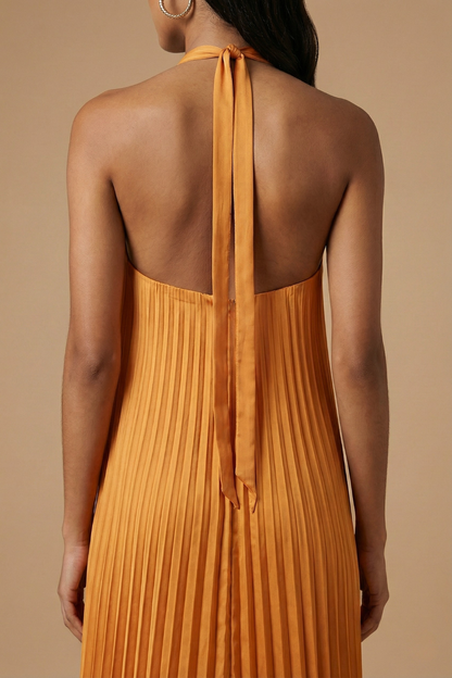 Sienna | Elegant Pleated Halter Maxi Gown