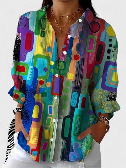 Zoey | Geometric Print Stand Collar Blouse