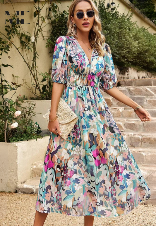 Piper | Floral Midi Dress for Wedding Guest