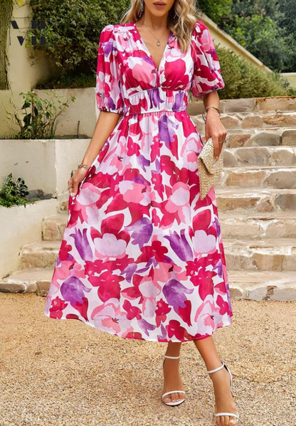 Piper | Floral Midi Dress for Wedding Guest
