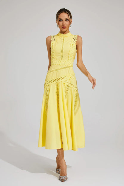 Alexis | Sleeveless Lace Panel Midi Dress for Wedding Guest
