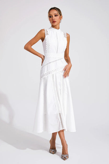 Alexis | Sleeveless Lace Panel Midi Dress for Wedding Guest
