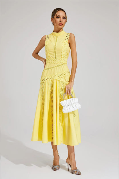 Alexis | Sleeveless Lace Panel Midi Dress for Wedding Guest