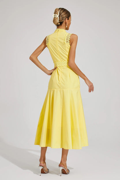 Alexis | Sleeveless Lace Panel Midi Dress for Wedding Guest