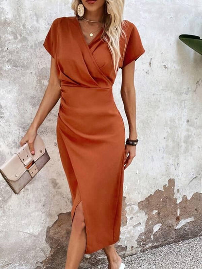 Blair | Elegant V-Neck Midi Dress for Wedding Guest