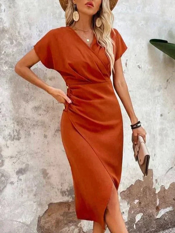 Blair | Elegant V-Neck Midi Dress for Wedding Guest