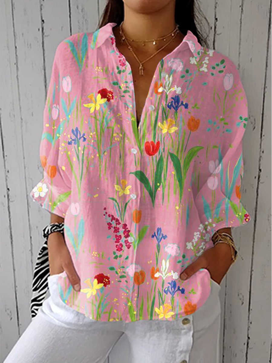 Flora | Floral Print Button Down Blouse Shirt