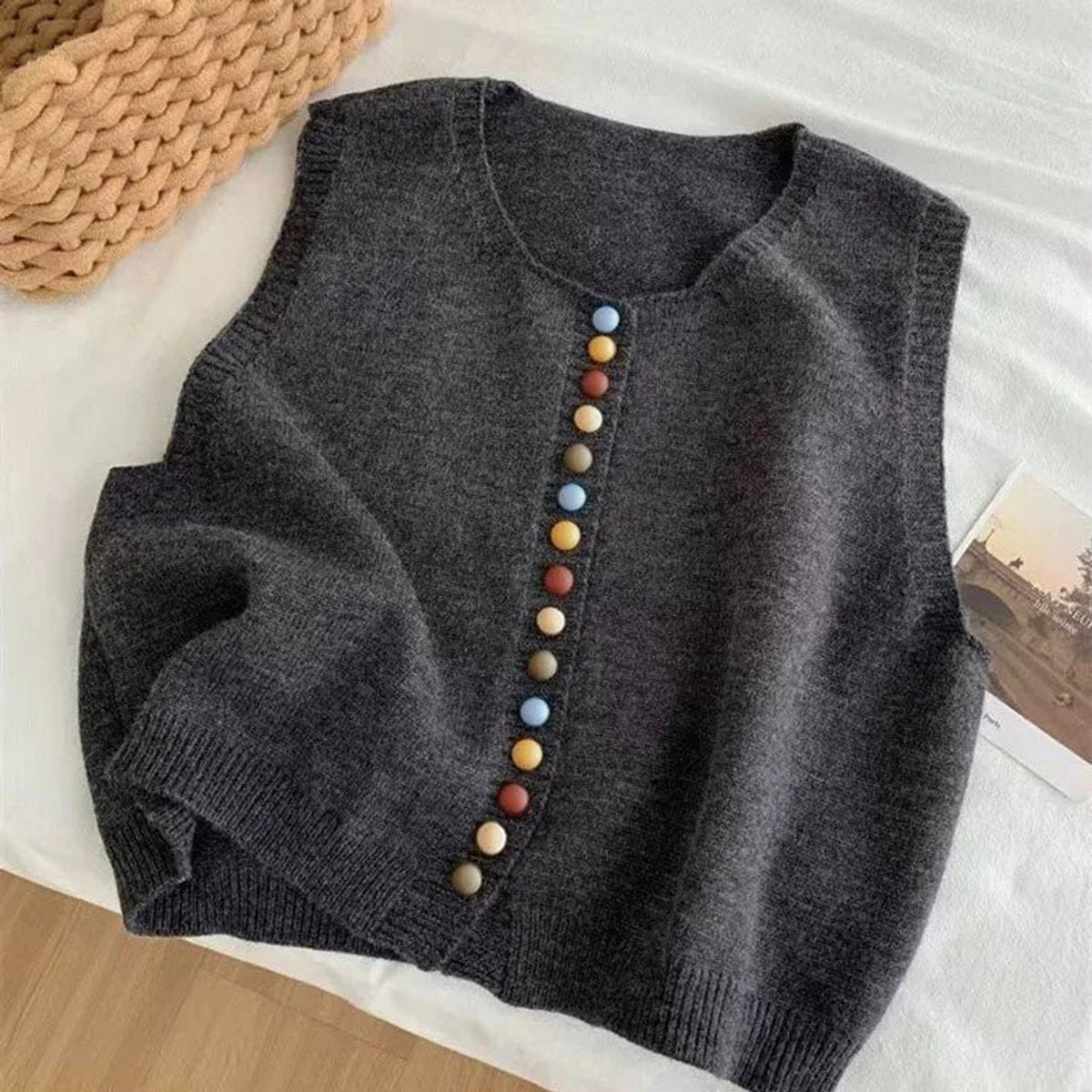 Mia | Multicolor Button Sweater Vest