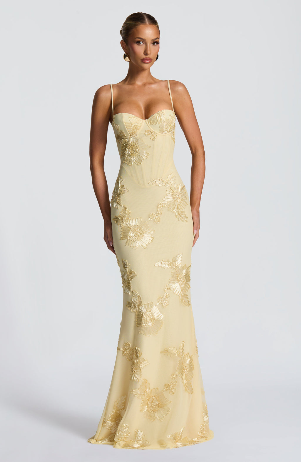Kendall | Floral Embroidered Corset Maxi Dress for Wedding Guest