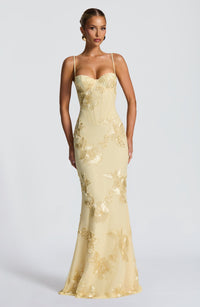 Kendall | Floral Embroidered Corset Maxi Dress for Wedding Guest