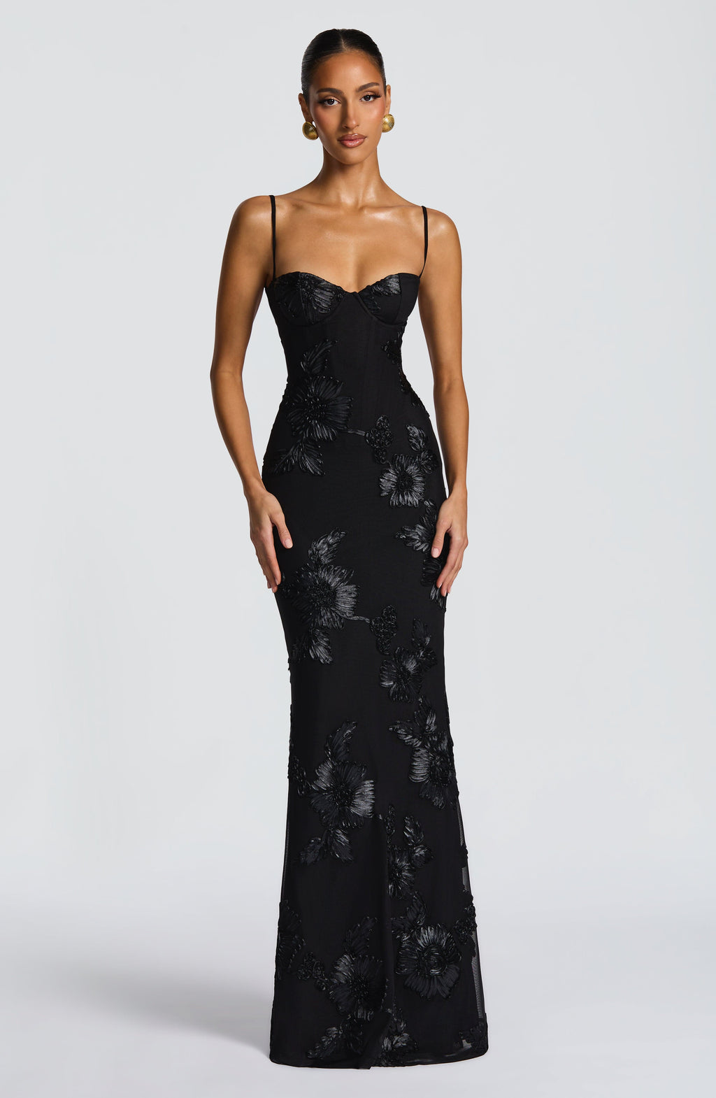 Kendall | Floral Embroidered Corset Maxi Dress for Wedding Guest
