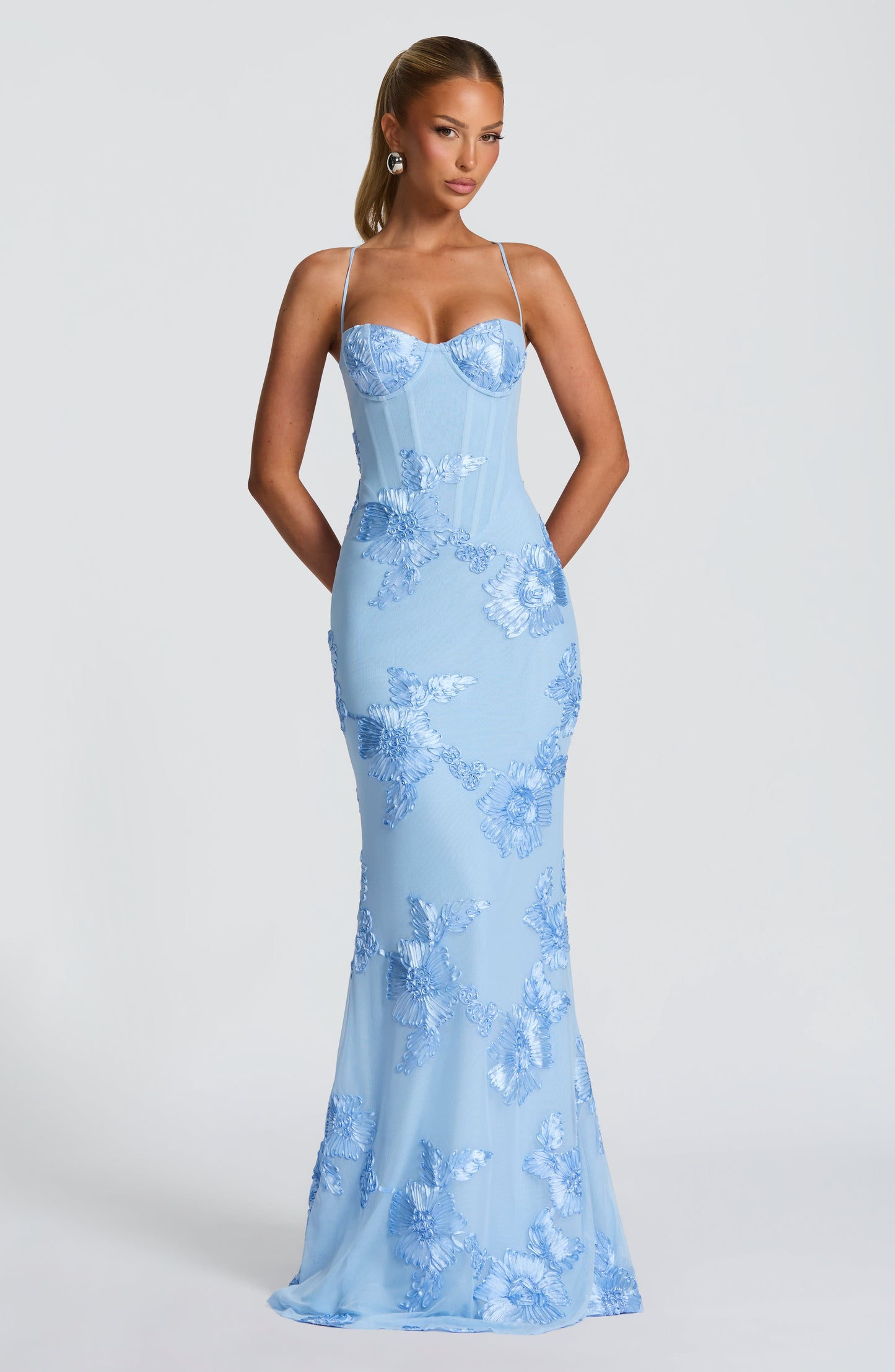Kendall | Floral Embroidered Corset Maxi Dress for Wedding Guest