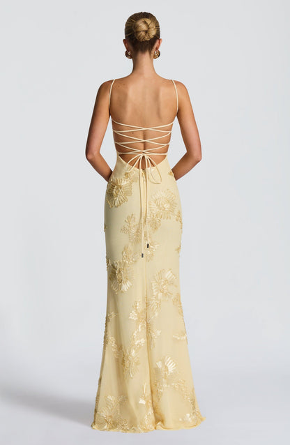 Kendall | Floral Embroidered Corset Maxi Dress for Wedding Guest
